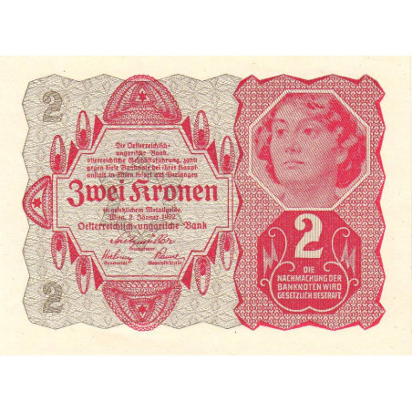 Autriche - Pick 74 - 2 kronen - 02/01/1922 - Etat : NEUF