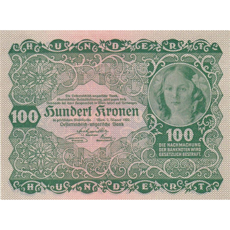 Autriche - Pick 77 - 100 kronen - 02/01/1922 - Etat : SUP+