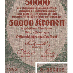 Autriche - Pick 80_2 - 50'000 kronen - 02/01/1922 - Etat : SUP