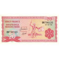 Burundi - Pick 27b_4 - 20 francs - Série BR - 01/10/1989 - Etat : NEUF