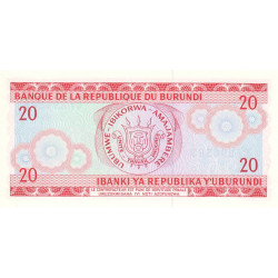 Burundi - Pick 27c_1 - 20 francs - Série CF - 01/10/1991 - Etat : NEUF