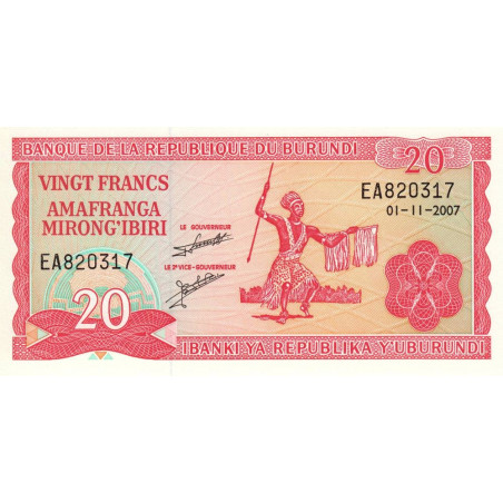 Burundi - Pick 27d_5 - 20 francs - Série EA - 01/11/2007 - Etat : NEUF