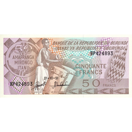 Burundi - Pick 28c_3 - 50 francs - Série BP - 01/10/1991 - Etat : NEUF