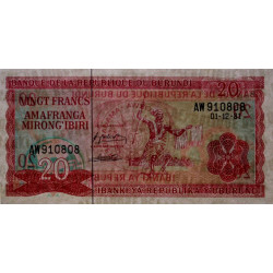 Burundi - Pick 27a_3 - 20 francs - Série AW - 01/12/1981 - Etat : NEUF