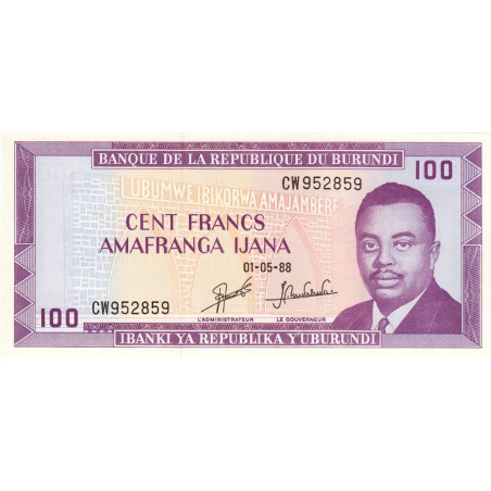 Burundi - Pick 29c_1 - 100 francs - Série CW - 01/05/1988 - Etat : NEUF