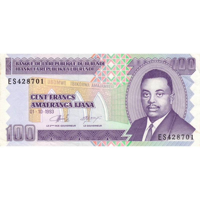 Burundi - Pick 37a - 100 francs - Série ES - 01/10/1993 - Etat : TTB+