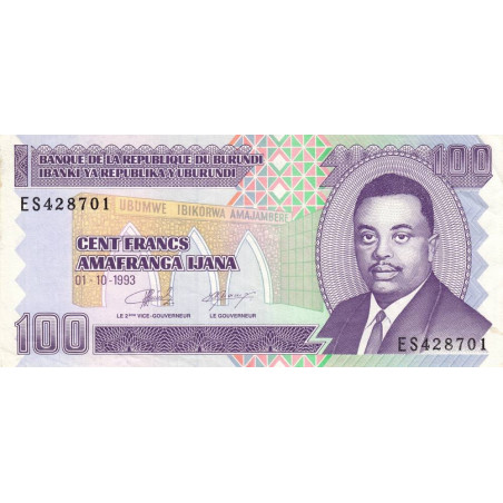 Burundi - Pick 37a - 100 francs - Série ES - 01/10/1993 - Etat : TTB+