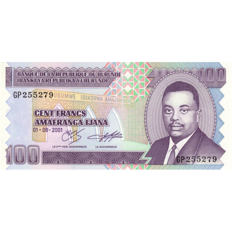 Burundi - Pick 37c - 100 francs - Série GP - 01/08/2001 - Etat : NEUF