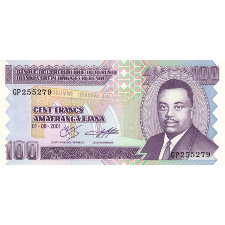 Burundi - Pick 37c - 100 francs - Série GP - 01/08/2001 - Etat : NEUF