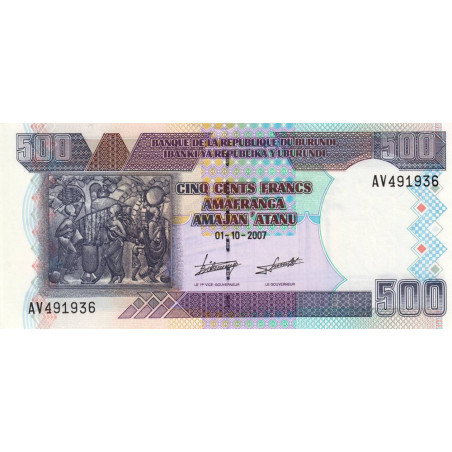 Burundi - Pick 38d - 500 francs - Série AV - 01/10/2007 - Etat : NEUF