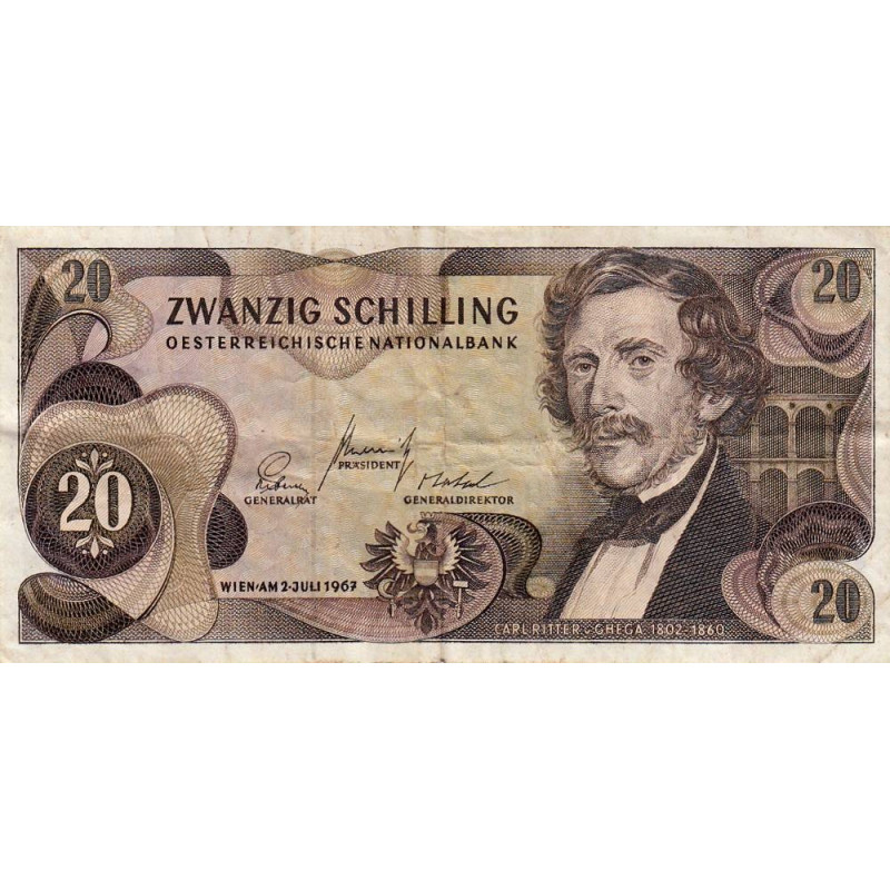Autriche - Pick 142 - 20 schilling - Série I F - 02/07/1967 - Etat : TB- à TB