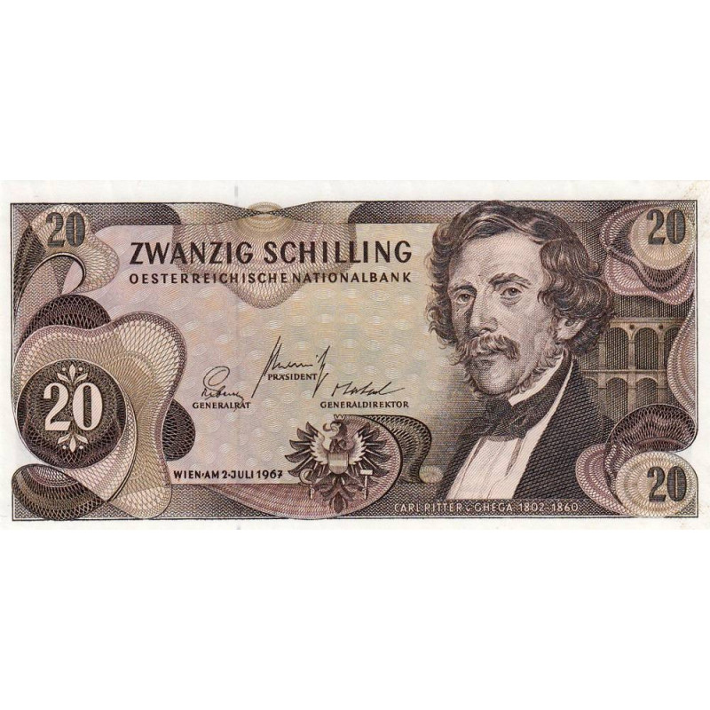 Autriche - Pick 142 - 20 shilling - 02/07/1967 - Etat : NEUF