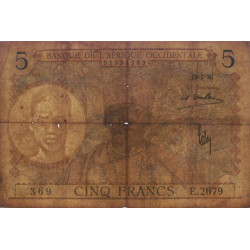 AOF - Pick 21_1d - 5 francs - 12/03/1936 - Etat : B
