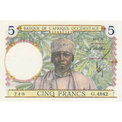 AOF - Pick 21_b3 - 5 Francs - Série G.4842 - 10/03/1938 - Etat : SUP+