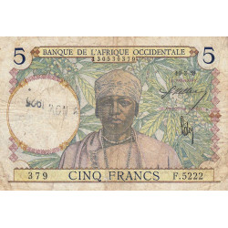 AOF - Pick 21_b3 - 5 Francs - Série F.5222 - 10/03/1938 - Etat : B+