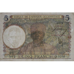 AOF - Pick 21_2c - 5 francs - 10/03/1938 - Etat : TTB