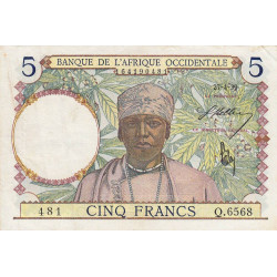 AOF - Pick 21_b4 - 5 Francs - Série Q.6568 - 27/04/1939 - Etat : TTB-