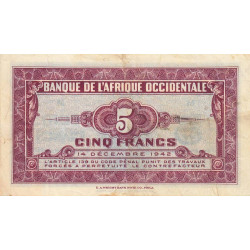 AOF - Pick 28a_1 - 5 francs - 14/12/1942 - Etat : TB+