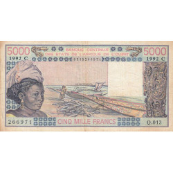 Burkina-Faso - Pick 308Cp - 5'000 francs - Série Q.013 - 1992 - Etat : TB+