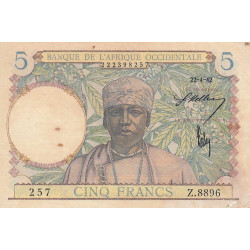 AOF - Pick 25_2 - 5 Francs - Série Z.8896 - 22/04/1942 - Etat : TB-