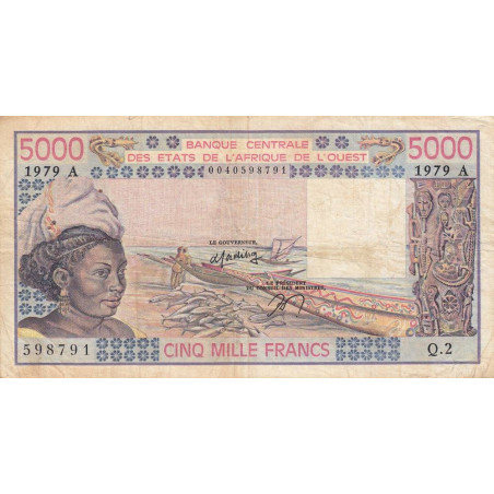 Côte d'Ivoire - Pick 108Ac - 5'000 francs - Série Q.2 - 1979 - Etat : TB-