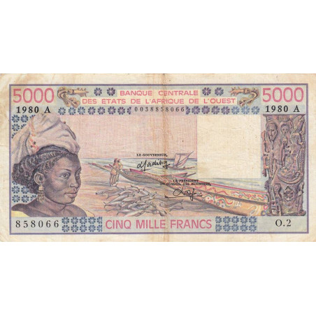 Côte d'Ivoire - Pick 108Ad - 5'000 francs - Série O.2 - 1980 - Etat : TB-