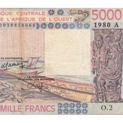 Côte d'Ivoire - Pick 108Ad - 5'000 francs - Série O.2 - 1980 - Etat : TB-