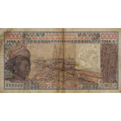Côte d'Ivoire - Pick 108Ad - 5'000 francs - Série O.2 - 1980 - Etat : TB-