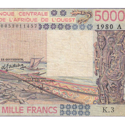 Côte d'Ivoire - Pick 108Ad - 5'000 francs - Série K.3 - 1980 - Etat : TB-