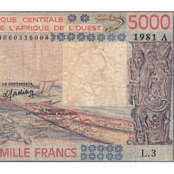 Côte d'Ivoire - Pick 108Ah - 5'000 francs - Série L.3 - 1981 - Etat : B+