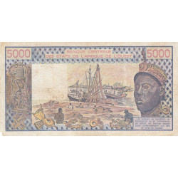 Côte d'Ivoire - Pick 108Ap - 5'000 francs - Série V.8 - 1987 - Etat : B+