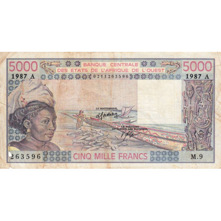 Côte d'Ivoire - Pick 108Ap - 5'000 francs - Série M.9 - 1987 - Etat : B