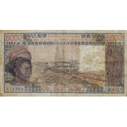 Côte d'Ivoire - Pick 108Ar - 5'000 francs - Série K.012 - 1991 - Etat : B+