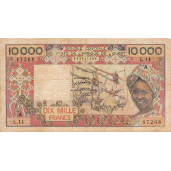 Côte d'Ivoire - Pick 109Ac - 10'000 francs - Série L.14 - Sans date (1980) - Etat : B+