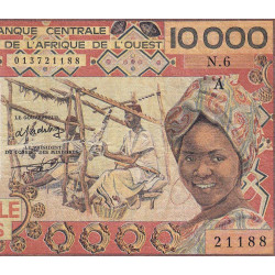 Côte d'Ivoire - Pick 109Ad_1- 10'000 francs - Série N.6 - Sans date (1985) - Etat : B+