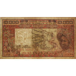 Côte d'Ivoire - Pick 109Ad_1- 10'000 francs - Série N.6 - Sans date (1985) - Etat : B+