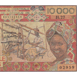 Côte d'Ivoire - Pick 109Ah_1 - 10'000 francs - Série H.27 - Sans date (1986) - Etat : B+