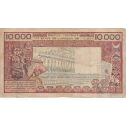 Côte d'Ivoire - Pick 109Ai - 10'000 francs - Série V.043 - Sans date (1989) - Etat : B