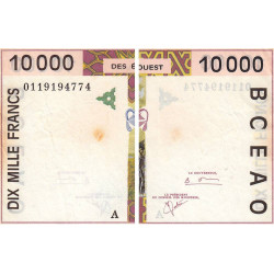 Côte d'Ivoire - Pick 114Aj - 10'000 francs - 2001 - Etat : B+ à TB-