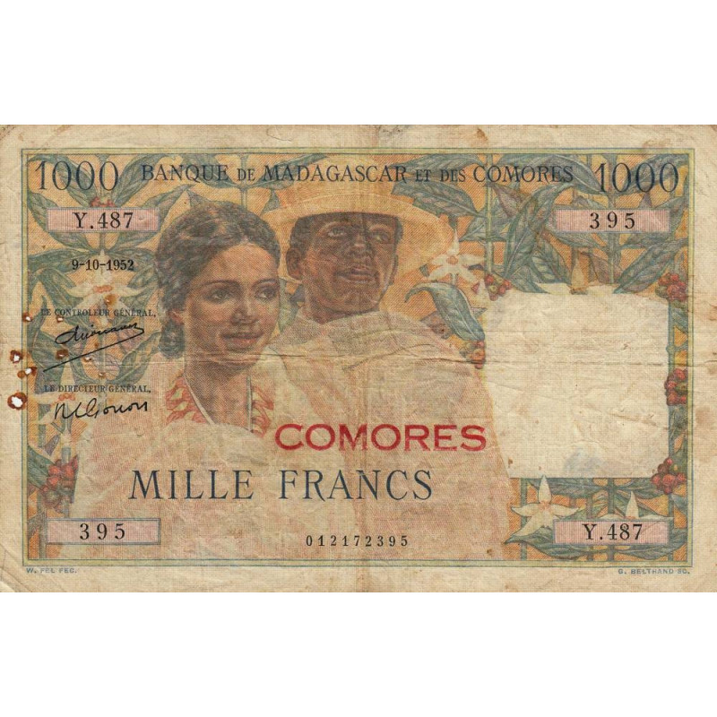 Comores - Pick 5a - 1'000 francs - Série Y.487 - 1962 - Etat : TB-