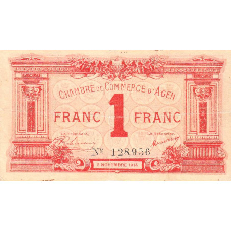 Agen - Pirot 2-3b - 1 franc - 05/11/1914 - Etat : TB+