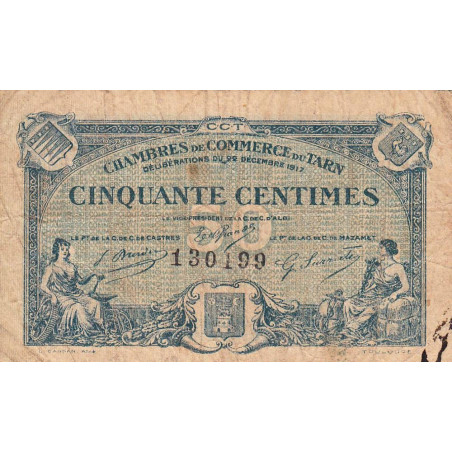 Albi, Castres, Mazamet (Tarn) - Pirot 5-9 variété - 50 centimes - 1917 - Etat : TB