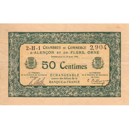 Alençon & Flers (Orne) - Pirot 6-16 - 50 centimes - Série 2H1 - 10/08/1915 - Etat : TTB