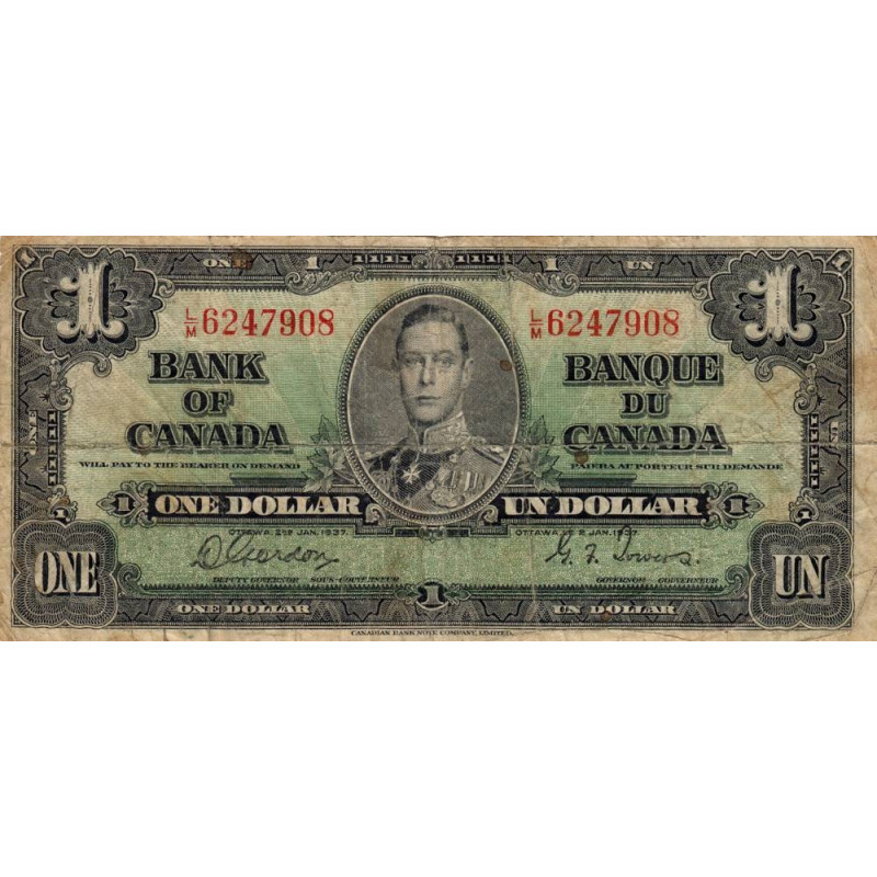 Canada - Pick 58d - 1 dollar - Série L/M - 02/01/1937 (1945) - Etat : TB