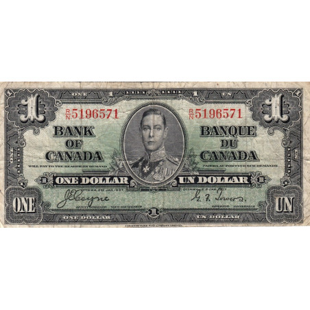 Canada - Pick 58e - 1 dollar - Série R/N - 02/01/1937 (1950) - Etat : TB-