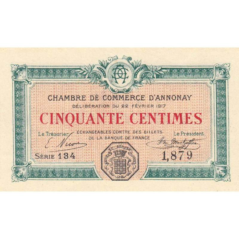 Annonay - Pirot 11-15 - 50 centimes - Série 134 - 22/02/1917 - Etat : NEUF