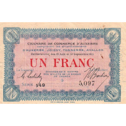 Auxerre - Pirot 17-1 - 1 franc - Série 149 - 19/12/1915 - Etat : TTB