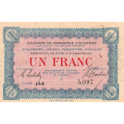 Auxerre - Pirot 17-1 - 1 franc - Série 149 - 19/12/1915 - Etat : TTB