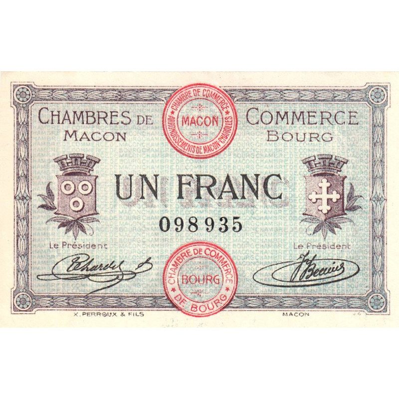 Macon et Bourg - Pirot 78-3 - 1 franc - Sans série - 01/09/1915 - Etat : SUP+