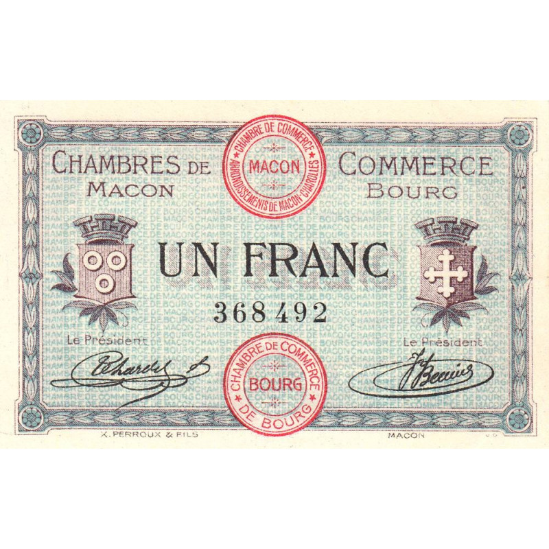 Macon et Bourg - Pirot 78-3 - 1 franc - Sans série - 01/09/1915 - Etat : SPL
